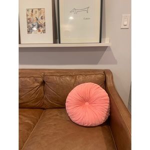 Pink round tufted velvet accent pillow 15”